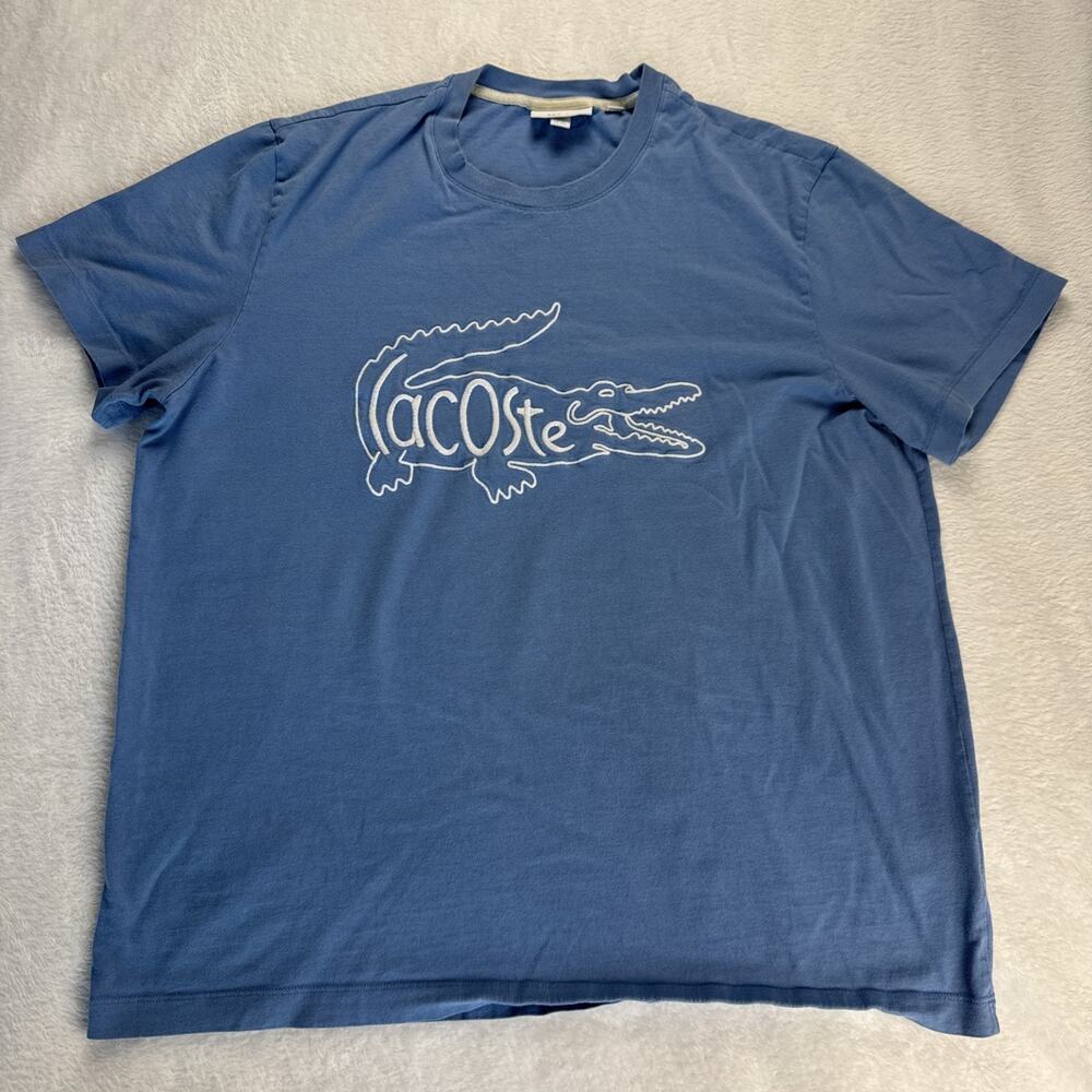 Lacoste Men T Shirt Blue Embroidered XXL Slim Fit